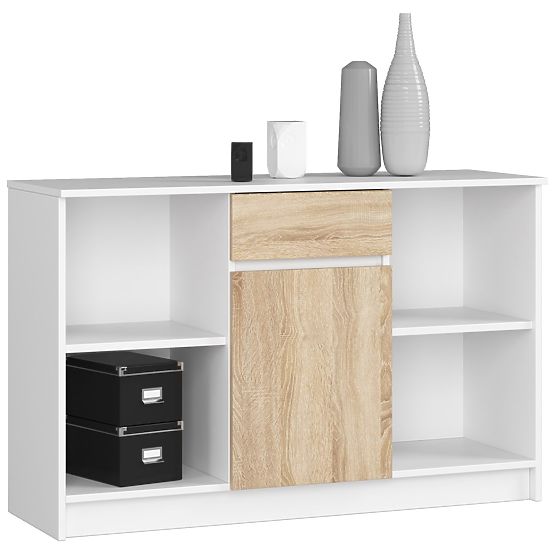 COMMODE B-17 120 cm 1 TIROIR 1 PORTE PK BLANC / SONOMA