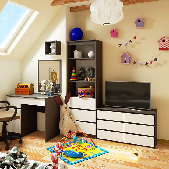 COMMODE CL100 6 TIROIRS GRIS / BLANC