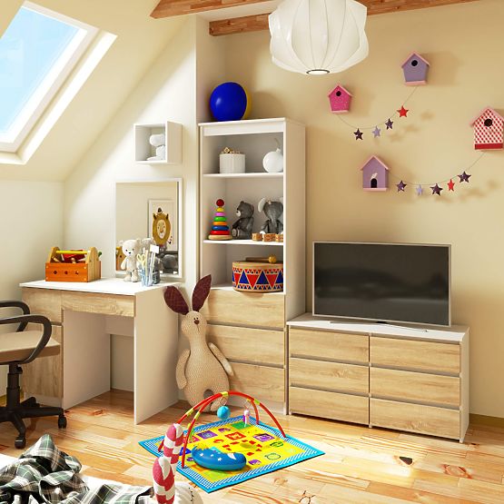 COMMODE CL100 6TIROIRS BLANC / CHÊNE SONOMA