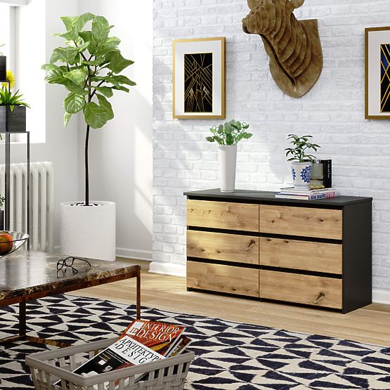 COMMODE CL100 6TIROIRS GRIS / CHÊNE ARTISAN