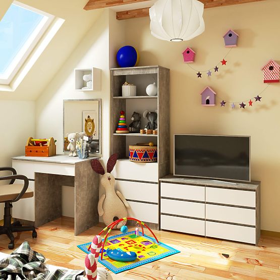 COMMODE CL100 6TIROIRS PK BÉTON / BLANC