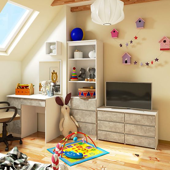 COMMODE CL100 6TIROIRS PK BLANC / BÉTON