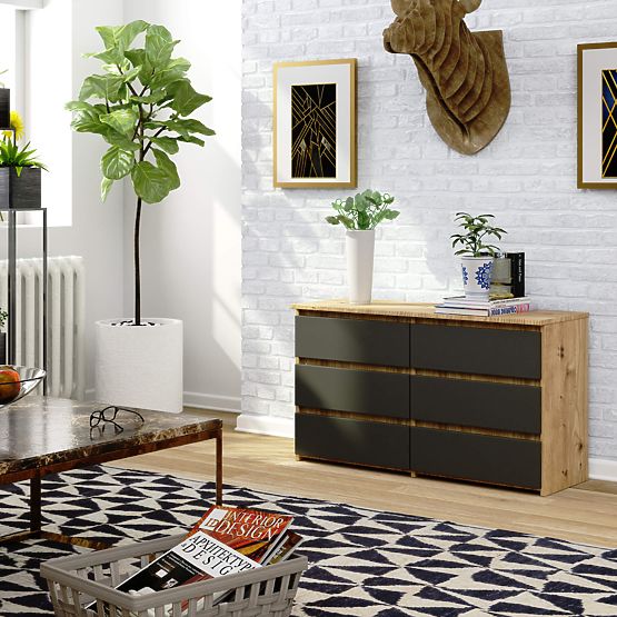 COMMODE CL100 6TIROIRS PK CHÊNE ARTISAN / GRIS