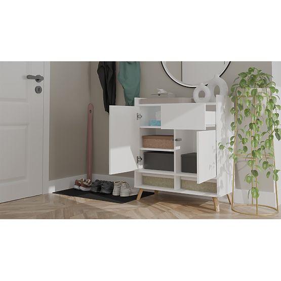Commode COLIN Armoire 2 Portes 1 Tiroir avec Pieds BLANCHE