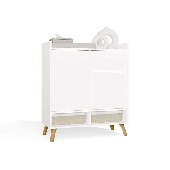 Commode COLIN Armoire 2 Portes 1 Tiroir avec Pieds BLANCHE