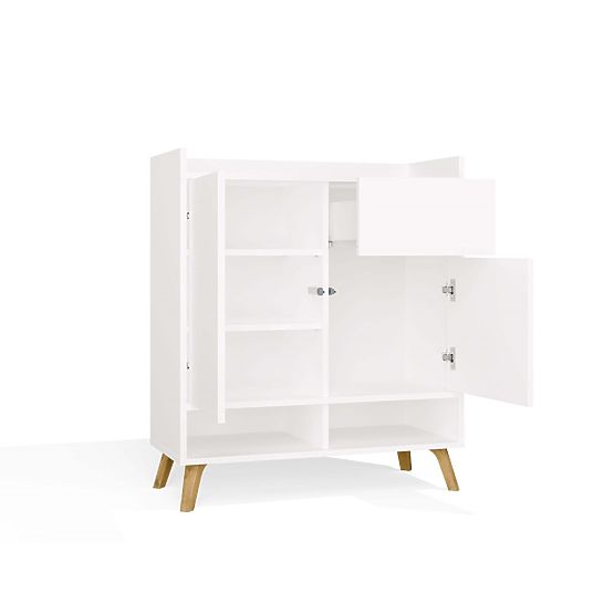 Commode COLIN Armoire 2 Portes 1 Tiroir avec Pieds BLANCHE