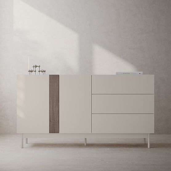 Commode à deux portes avec tiroirs Berula, cachemire, Noyer Villa