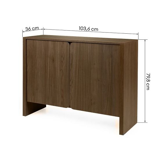 Commode deux portes Moku noyer villa, surfaces avant arrondies