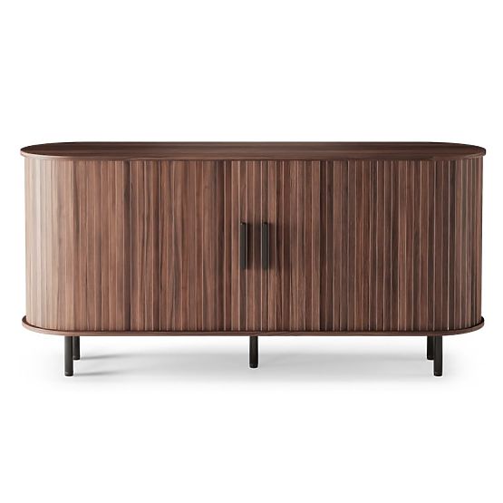Commode Gliss, arrondie, lamelles, noyer foncé