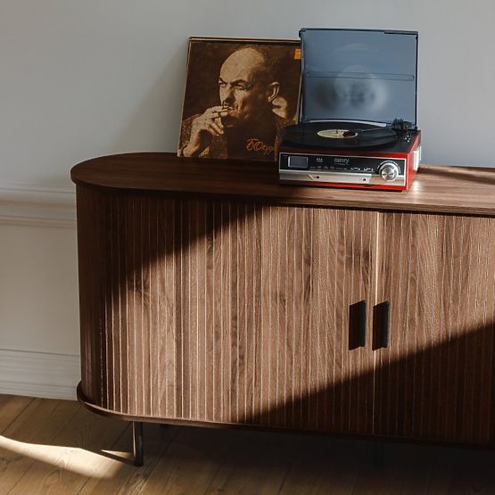 Commode Gliss, arrondie, lamelles, noyer foncé