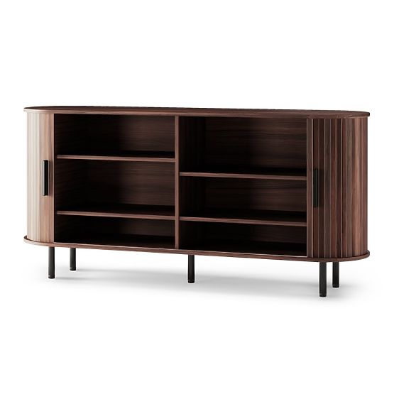 Commode Gliss, arrondie, lamelles, noyer foncé