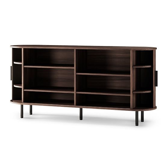 Commode Gliss, arrondie, lamelles, noyer foncé