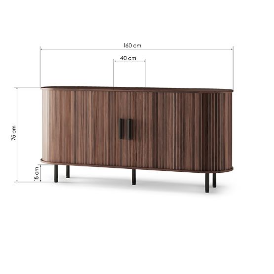 Commode Gliss, arrondie, lamelles, noyer foncé