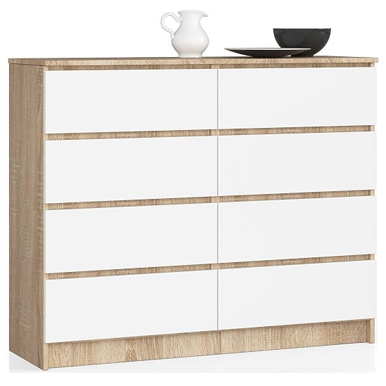COMMODE K 120 cm 8 TIROIRS PK SONOMA / BLANC