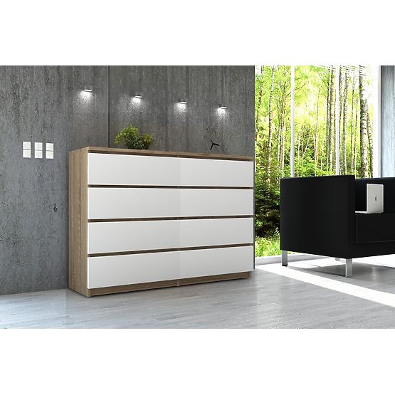 COMMODE K 120 cm 8 TIROIRS PK SONOMA / BLANC
