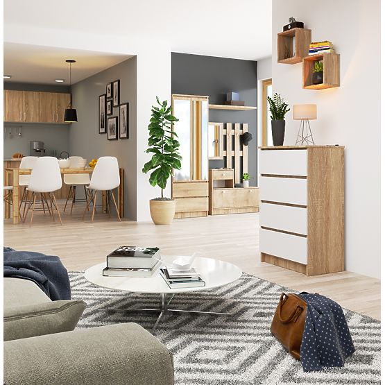 COMMODE K 60 cm 4 TIROIRS PK SONOMA / BLANC