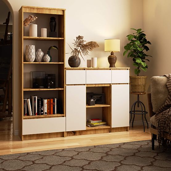 COMMODE K100 2D 3T 1P PK CHÊNE ARTISAN / BLANC