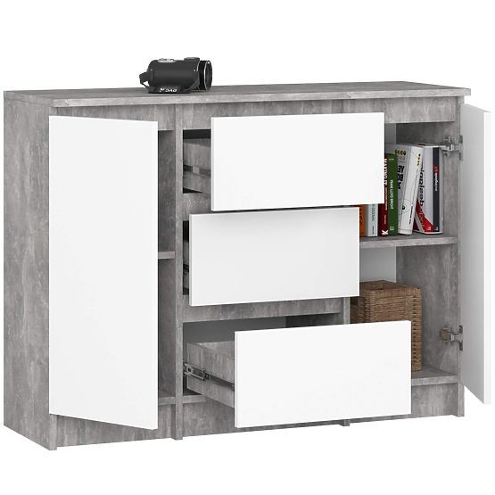COMMODE K100 2D 3T PK BÉTON / BLANC