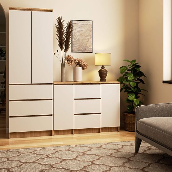 COMMODE K100 2D 3T PK CHÊNE SONOMA / BLANC