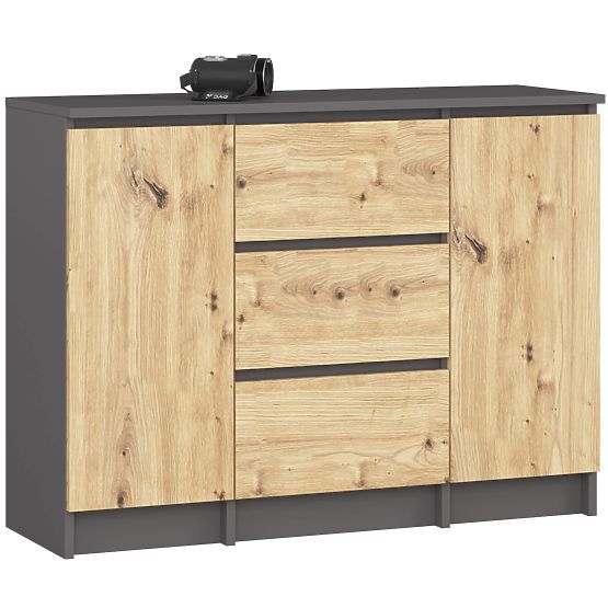 COMMODE K100 2D 3T PK GRIS GRAPHITE / CHÊNE ARTISAN