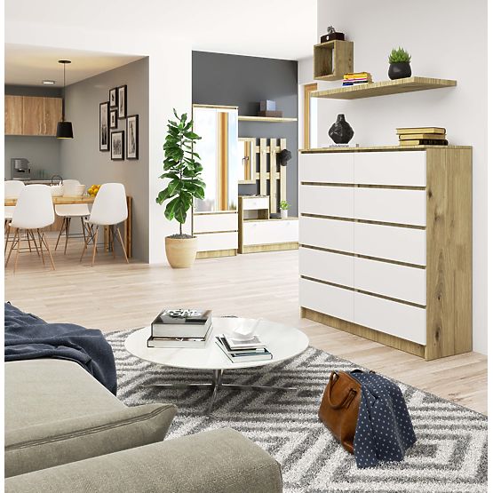COMMODE K120 10TIROIRS CLP PK CHÊNE ARTISAN / BLANC