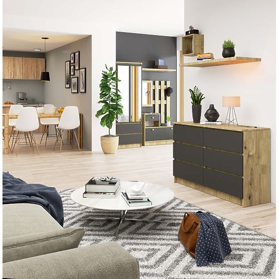 COMMODE K120 6TIROIRS CLP CHÊNE ARTISAN / GRIS