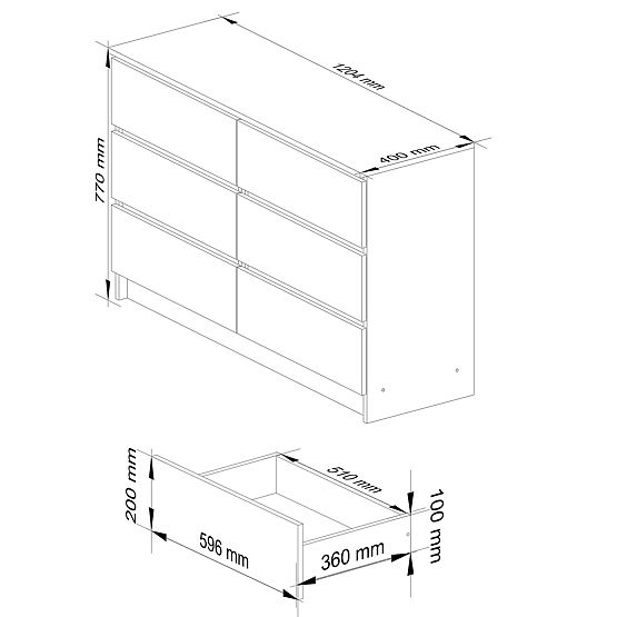 COMMODE K120 6TIROIRS CLP PK BLANC BRILLANT