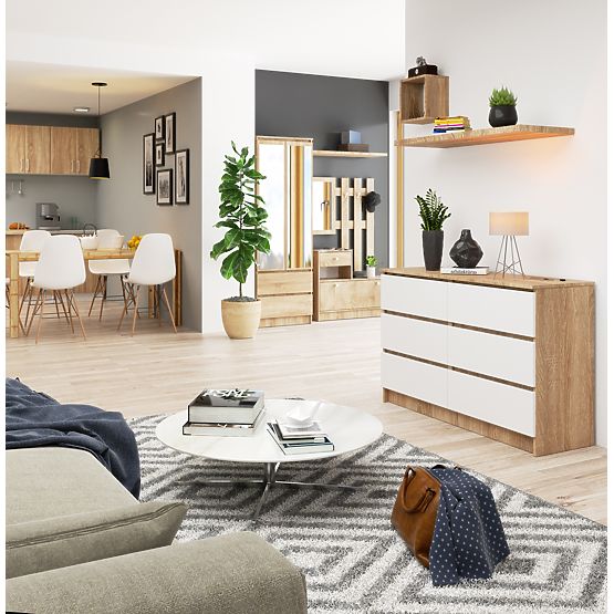 COMMODE K120 6TIROIRS CLP PK CHÊNE SONOMA / BLANC