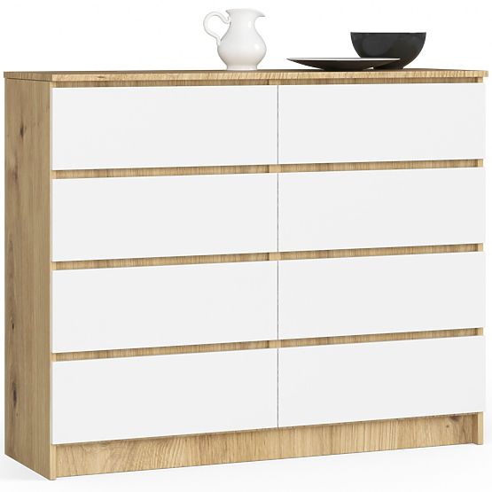 COMMODE K120 8TIROIRS CLP PK CHÊNE ARTISAN / BLANC