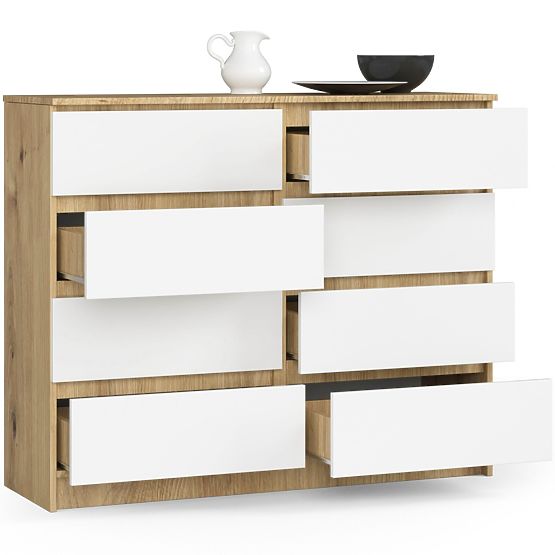 COMMODE K120 8TIROIRS CLP PK CHÊNE ARTISAN / BLANC