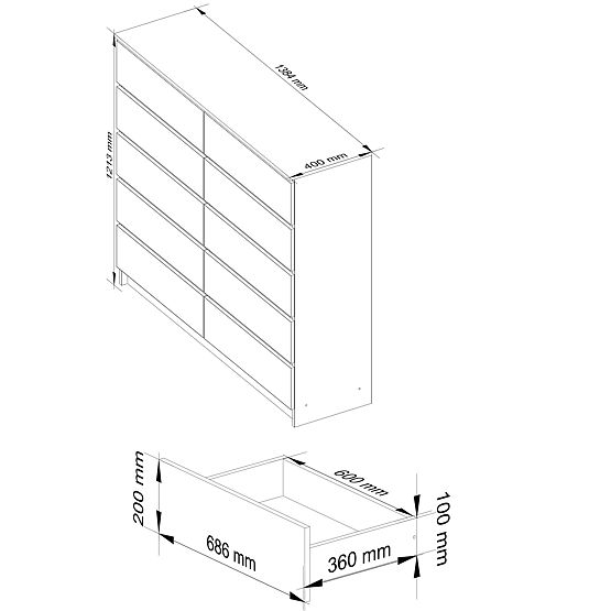 COMMODE K140 10TIROIRS CLP PK BLANC BRILLANT