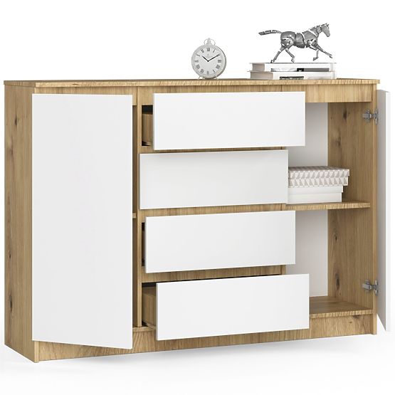 COMMODE K140 2P 4T CLP PK CHÊNE ARTISAN / BLANC