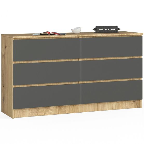 COMMODE K140 6TIROIRS CLP CHÊNE ARTISAN / GRIS
