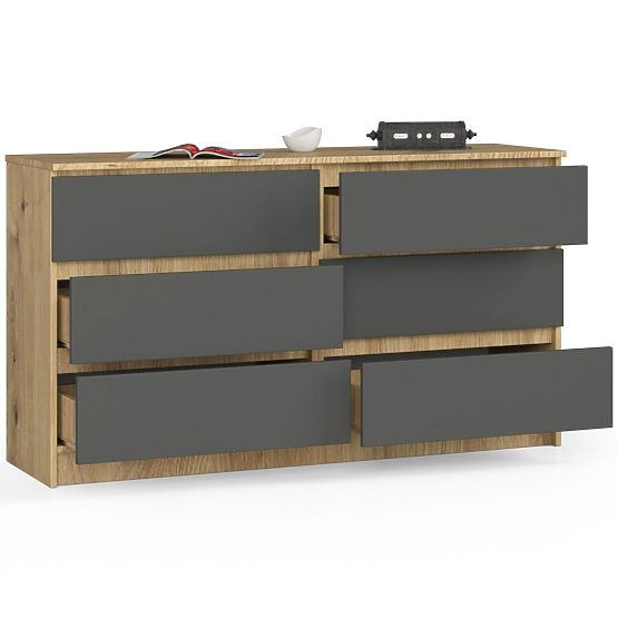 COMMODE K140 6TIROIRS CLP CHÊNE ARTISAN / GRIS