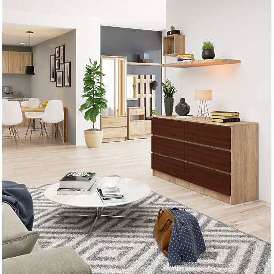 COMMODE K140 6TIROIRS CLP CHÊNE SONOMA / WENGE