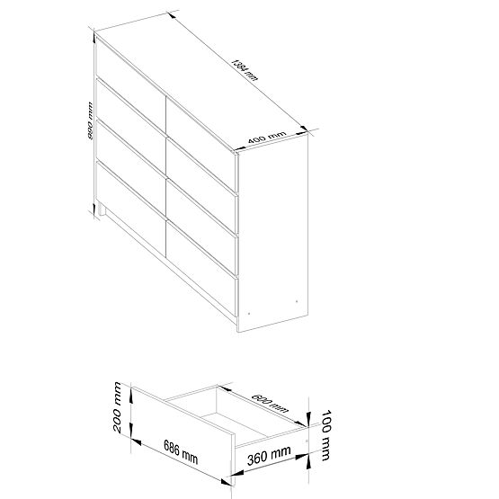 COMMODE K140 8TIROIRS CLP PK BLANC BRILLANT