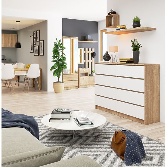 COMMODE K140 8TIROIRS CLP PK SONOMA / BLANC