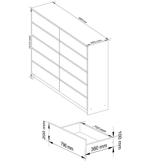 COMMODE K160 10TIROIRS CLP PK BLANC BRILLANT