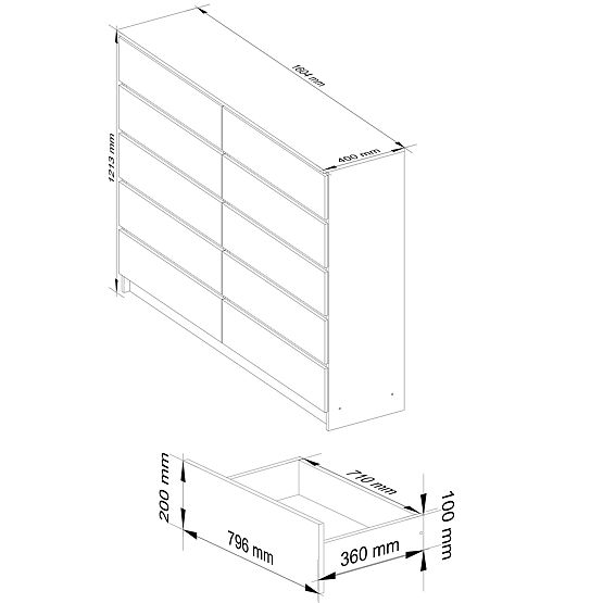 COMMODE K160 10TIROIRS CLP PK CHÊNE SONOMA