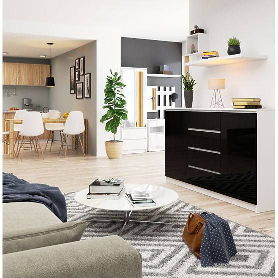 COMMODE K160 2 PORTES 4 TIROIRS CLP PK NOIR BRILLANT