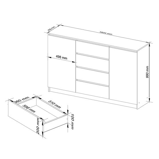 COMMODE K160 2 PORTES 4 TIROIRS CLP PK NOIR BRILLANT