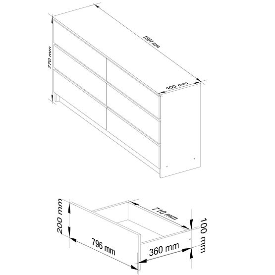COMMODE K160 6TIROIRS CLP PK BLANC / SONOMA