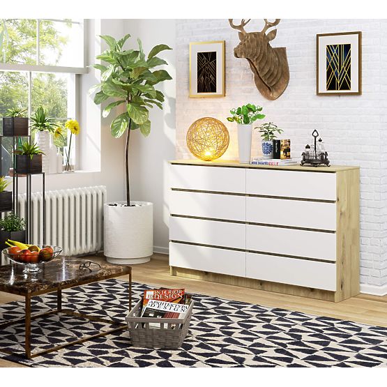 COMMODE K160 8TIROIRS CLP CHÊNE ARTISAN / BLANC