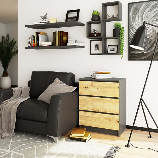 COMMODE K60 3TI CLP GRIS GRAPHITE / CHÊNE ARTISAN
