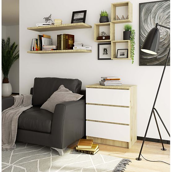COMMODE K60 3TI CLP PK CHÊNE ARTISAN / BLANC