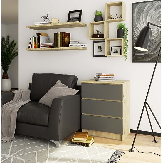 COMMODE K60 3TI CLP PK CHÊNE ARTISAN / GRIS
