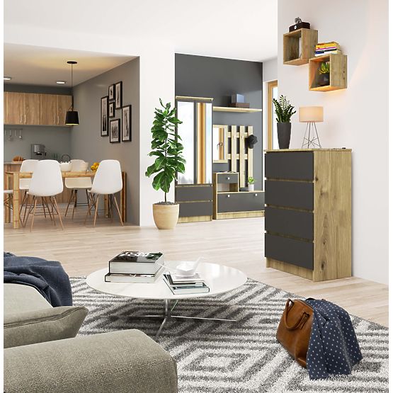 COMMODE K60 4TIROIRS PK CHÊNE ARTISAN / GRIS