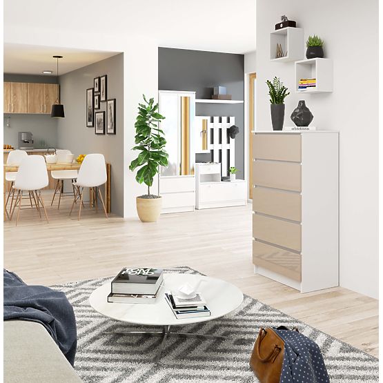 COMMODE K60 5TIROIRS CLP PK CAPPUCCINO BRILLANT
