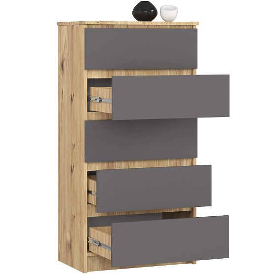 COMMODE K60 5TIROIRS CLP PK CHÊNE ARTISAN / GRIS