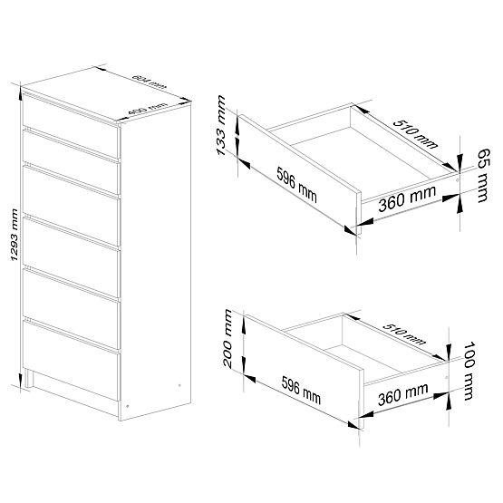 COMMODE K60 6TIROIRS CLP PK AULNE